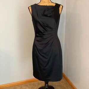 Tahari by ASL Sleeveless Petite Satin Sheath Midi Dress 6P Black Ruched Lined